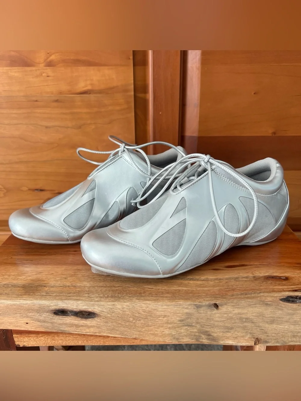 JW PEI Flavia Metallic Silver Ballerina Sneakers Size 9 EU 40 Low Profile